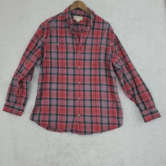 Duluth Trading Co Men's Red & Black Plaid Flannel Button-Up Shirt L  12PT - Picture 1 of 6